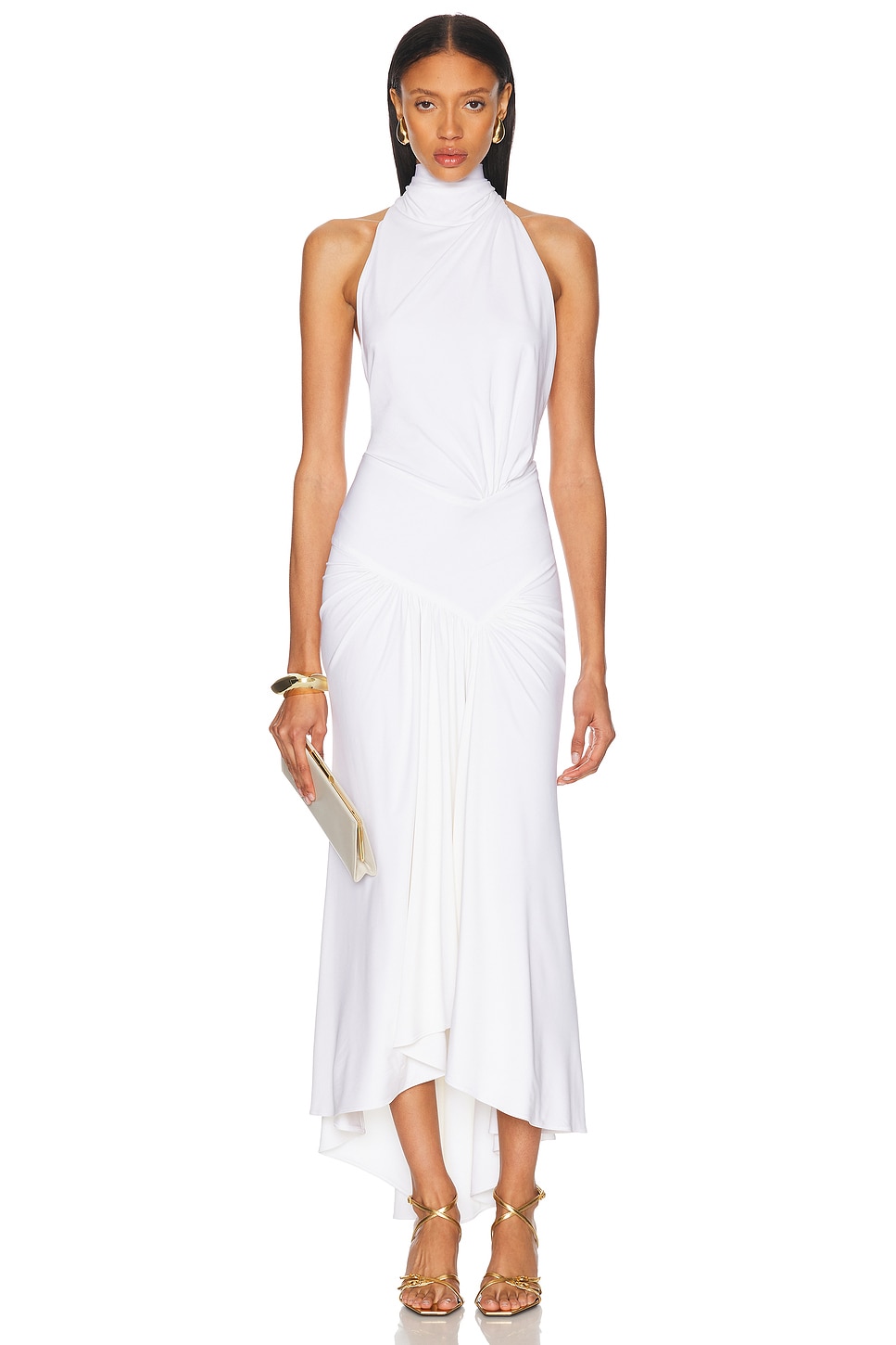 Halter Neck Midi Dress in White